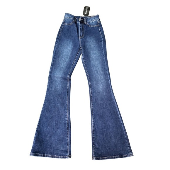 Shein Sxy Flare Leg Jeans High Waist Dark Wash Denim Pants Trendy Size S - Picture 3 of 9